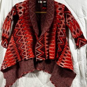 Anthropologie Sleeping On Snow Cardigan Sweater XS Maroon Open Front Southwest
